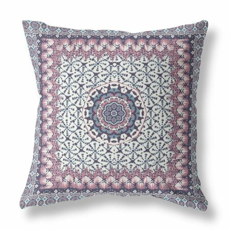 PALACEDESIGNS 16 in. Holy Floral Indoor & Outdoor Throw Pillow Muted Pink & Grey PA3106396